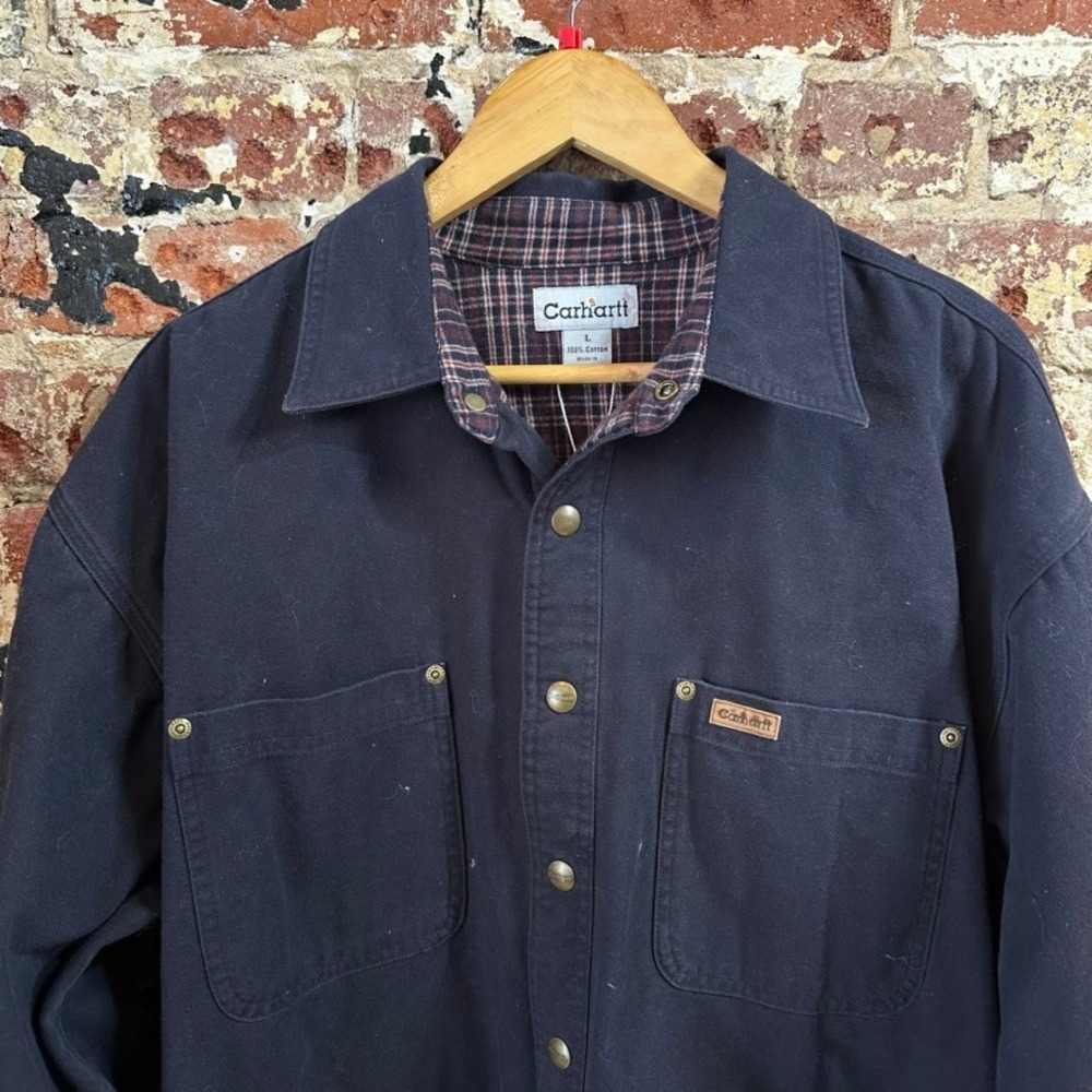 Carhartt S96 MDT Mens Midnight Blue Canvas Shirt Jacket Large Flannel Lined Snap - Picture 2 of 11